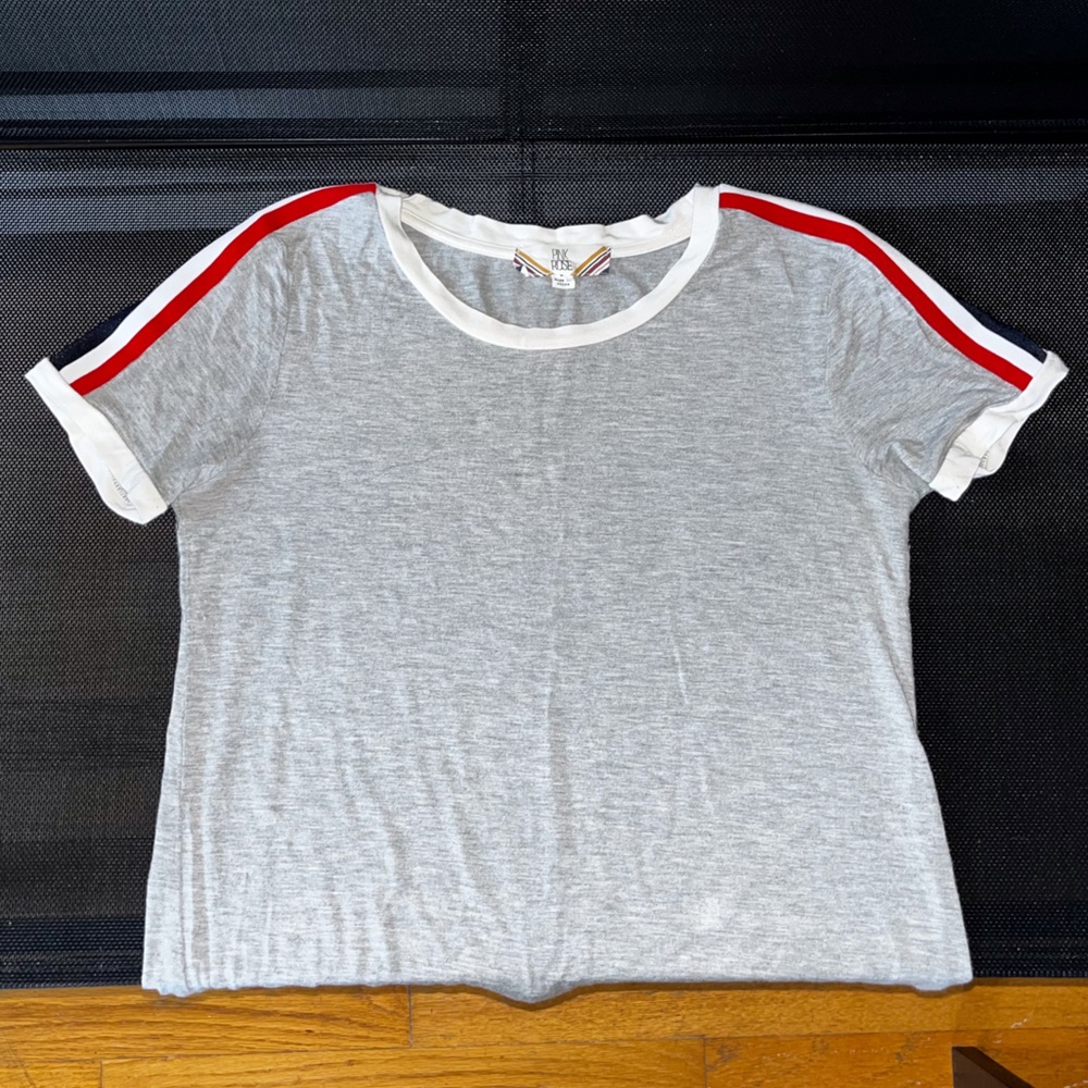Pink Rose Short Sleeved GREY Crewneck T-Shirt, Size: Small(S)
